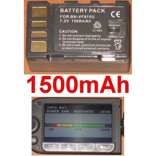 Batterie Remplacement Pour Caméra JVC BN-VF815U / VF823U - 2100 MAh, 7,2V Li-ion - Avec Puce Info