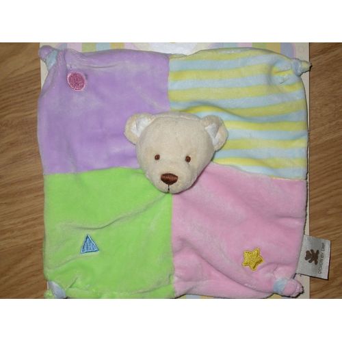 Doudou Peluche Ours Bear Bar Orso Plat Multicolor Violet Vert Jaune Rose Eveil Et Tendresse
