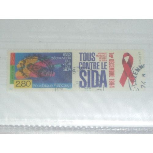 Timbre Oblitéré De 2.80 , Tous Contre Le Sida,1994, France.