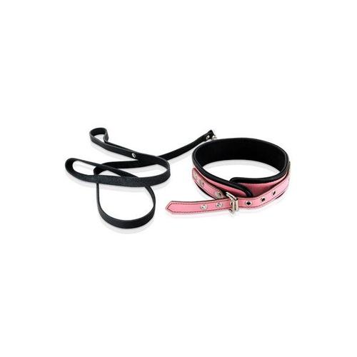 Sm Et Domination : Sm Et Domination Collier Et Laisse Cuir Rose Et Noir