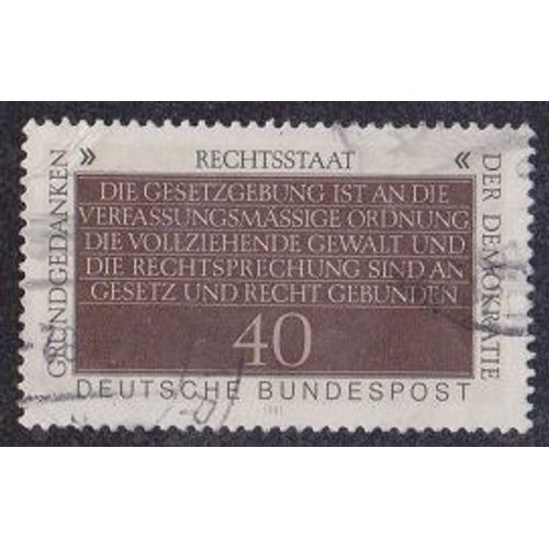 Timbre D'allemagne De L'ouest N°937 Y&t 40 P Gris, Noir, Brun Et Brun Clair Principes Des Bases De La Démocratie Textes De La Constitution État Constitutionnel
