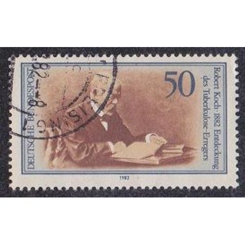 Timbre D'allemagne De L'ouest N°954 Y&t 50 P Bleu, Bleu-Gris Et Brun-Rouge 100ème Anniversaire De La Découverte Du Bacille De La Tuberculose Par Robert Koch