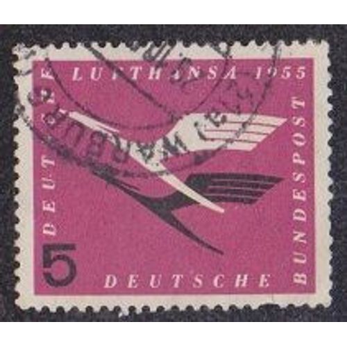 Timbre D'allemagne De L'ouest N°81 Y&t 5 P Rose-Lilas Et Noir Réouverture De La Compagnie Aérienne Lufthansa