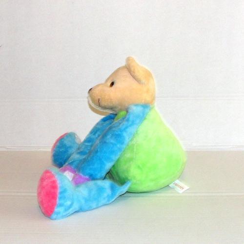 Peluche Doudou Ours Ciad Les 3 Suisses Beige Vert Bleu Mauve Rose 38 Cm Debout Pattes À Scratch