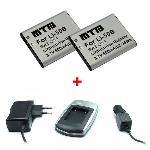 Chargeur + 2x Batteries Li-50b pour Olympus TOUGH TG-610, TG-810 / mju µ 1010, 1020, 1030 SW