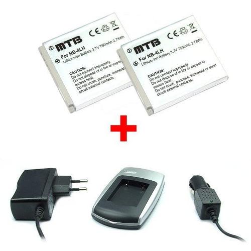 Chargeur + 2x Batteries NB-4L pour Canon Powershot SD630, SD750, SD780 IS, SD940 IS