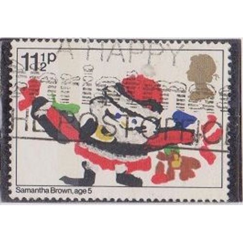 Timbre De Grande-Bretagne N°1011 Y&t 11,5 P Polychromes Et Or Noël Dessins D'enfants Père Noël