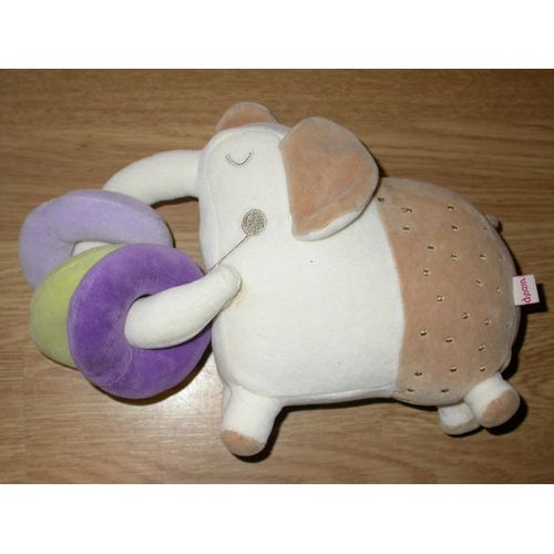 Doudou Peluche Dpam Du Pareil Au Meme Elephant Elefant Anneau Hochet Eveil Beige Blanc Violet Vert