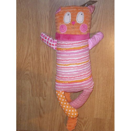 Doudou Peluche Chat Cat Katze Rose Orange Rayé 46 Cm Sia Kids Fely