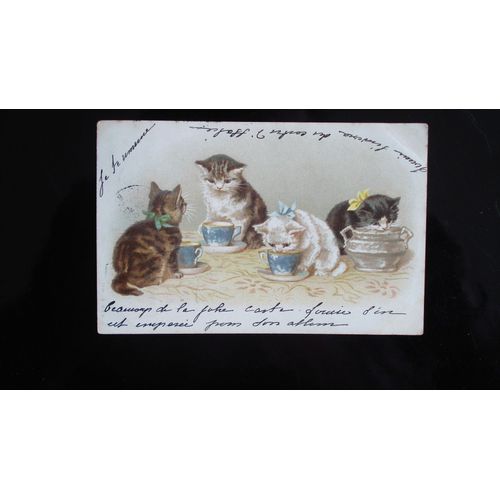 Ancienne Carte Postale Cpa Illustrateur,"Chatons Et Service À Café",Ca 1900.