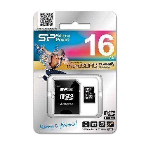 SILICON POWER - Carte mémoire flash (adaptateur microSDHC - SD inclus(e)) - 16 Go - Class 10 - micro SDHC