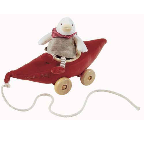 Canard Doudou Moulin Roty Canoé À Roulettes Peluche À Tirer