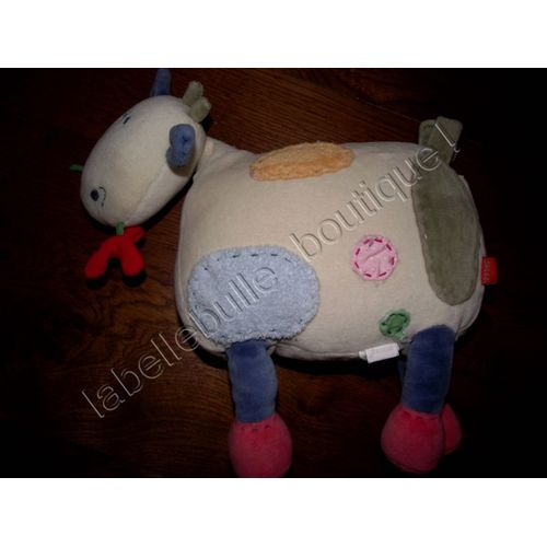 Doudou Vache Jacadi Peluche  Activité Grelot Hochet Miroir Pouet Pouet  Beige Bleu Rose Fleur Dans La Bouche