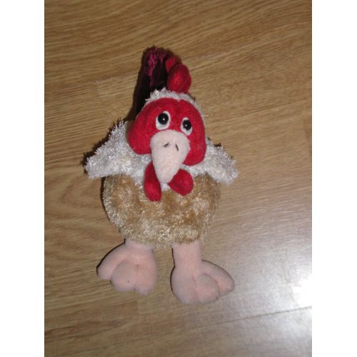Doudou Peluche Poule Coq Gipsy Blanc Beige Rouge 18 Cm
