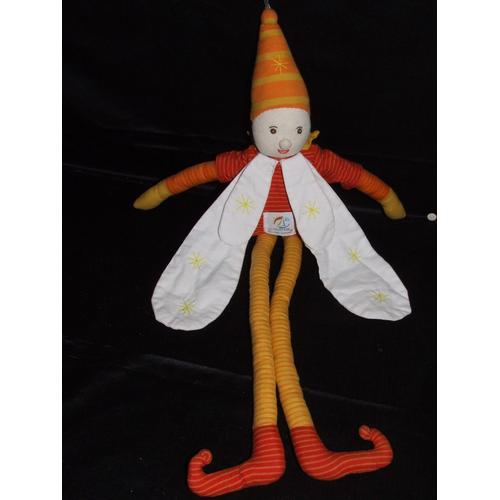 Lutin Papillon Poupée L'oiseau Bateau Doudou Orange Rayé Peluche De 48 Cm