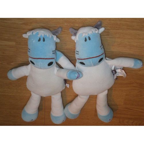 Doudou Peluche Lot De Deux Marese Vache Girafe Ane Caribou Cheval Horse Bleu Gris 28 Cm
