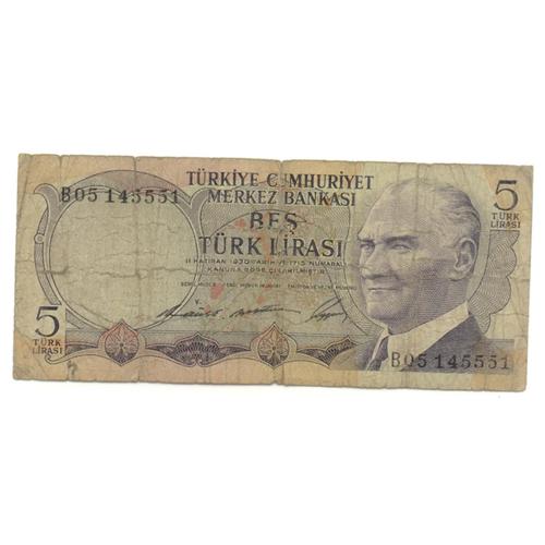 Billet 5 Lires Banque De Turquie - Türkite Cumhuriyet Merkez Bankasi