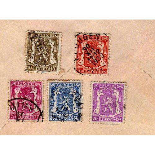 Lot De 5 Timbres Belgique Lion Héraldique