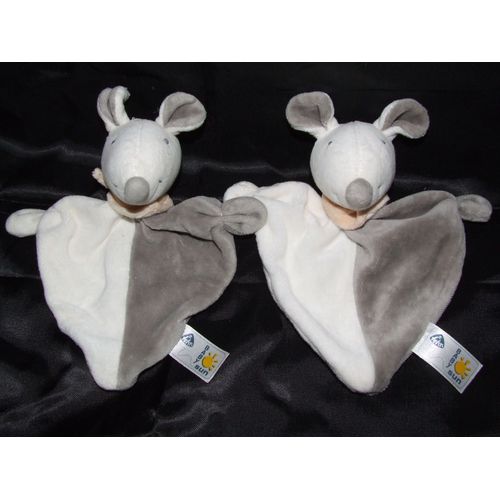 Souris Blanche Et Grise Baby Sun Fehn Doudou Plat Lot De 2