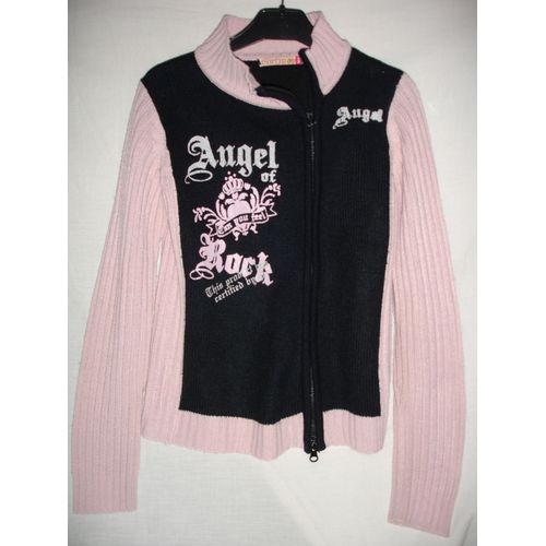 Gilet "Girl' In Collection" Noir-Manches Roses 6ans