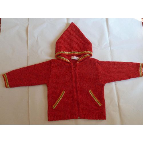 Veste Rouge À Capuche En Tricot Clayeux - Taille 2 Ans - 86 Cm