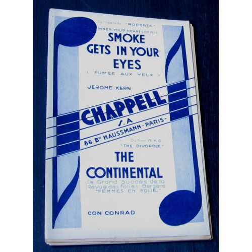 Smoke Gets In Your Eyes De Jérome Kern, The Continental De Con Conrad, Partitions Pour Orchestre 1933 1934
