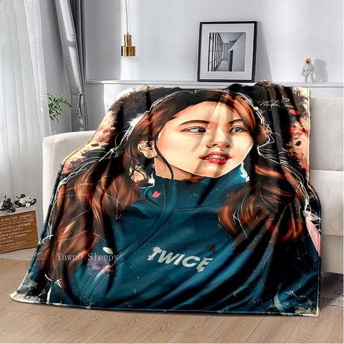 Kpop ? Couverture Deux Fois Plus Douce Pour Fille En Flanelle Imprimée De Dessin Animé Momo Mina Dahyun Couvre-Lit Canapé Cadeau