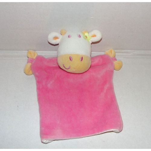 Vache Marionnette Rose Avec Petite Fleurs Jaune Doudou Auchan