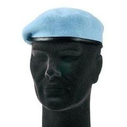 Béret Bleu Clair (Onu) En Laine Et Cuir  Taille 54 Neuf