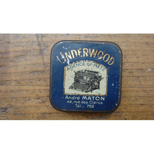 Ancienne Boite Metal Tole "Underwood"Ruban Machine À Ecrire/Typewriter Ribbon "Underwood" Tin,Ca 1920.
