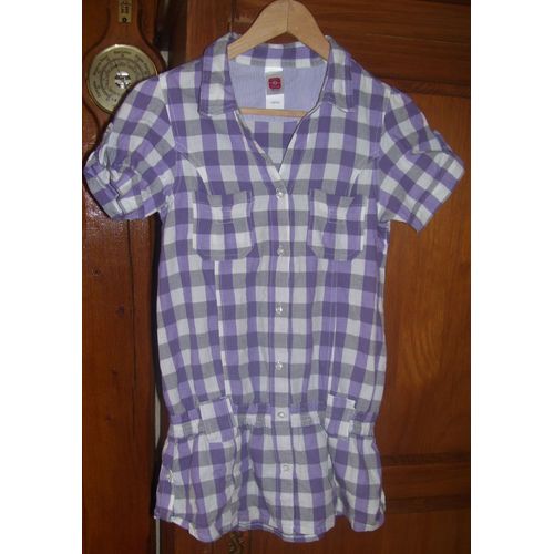 Tunique T 10/12 Ans À Carreaux Blanc/Mauve Comme Neuf