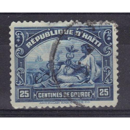 Haiti 1920 : Allégories De L'agriculture Et Du Commerce - Timbre 25 C.Bleu Oblitéré