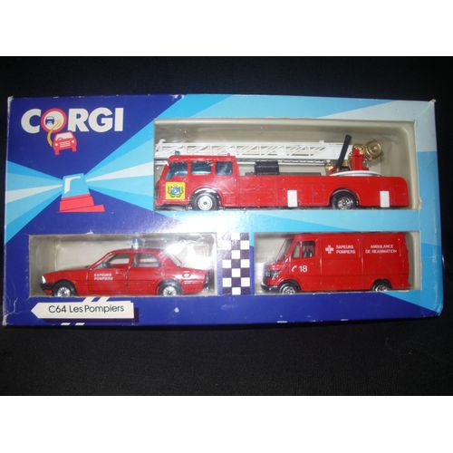 Les Pompiers C64 - Ambulance De Réanimation, Le Camion Avec Échelle Et Voiture Gyrophare-Corgi