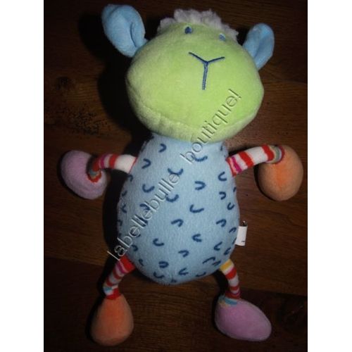 Doudou Peluche Mouton Brebis Cp International  Bleu Vert Orange Rose Blanc 28 Cm