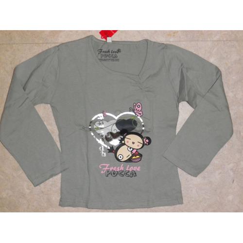 T-Shirt M Longues Pucca  Gris   Taille 8 Ans Neuf