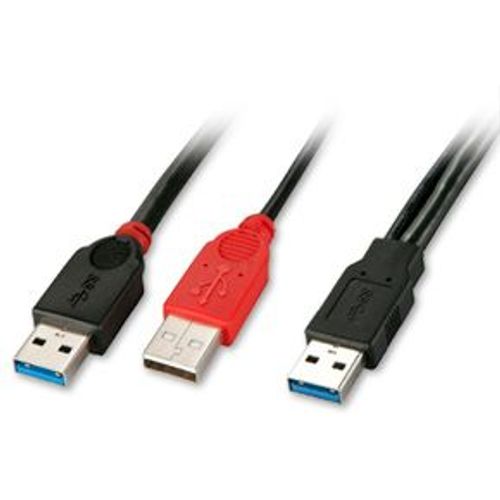 Lindy USB 3.0 Dual Power Kabel - Câble USB - USB type A, USB de type A (alimentation uniquement) (M) pour USB type A (M) - USB 3.0 - 1 m - noir, rouge
