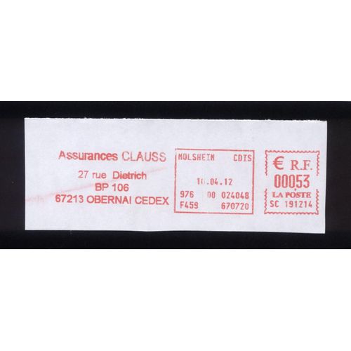Ema Empreinte À Machine Affranchir Assurances Clauss Obernai Rouge 0,53 Euro 10.04.12 France