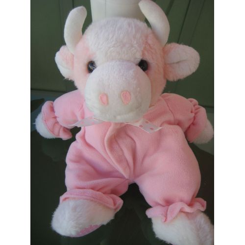 Doudou Hochet Vache Souriante Rose Noeud Pois Kiddy Kudders Russ 34 Cm