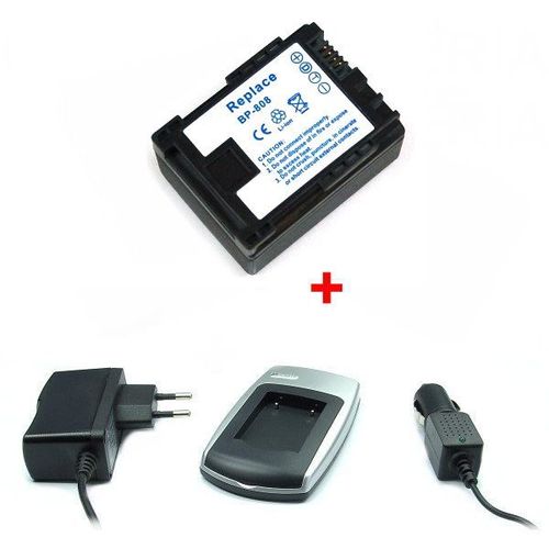 Chargeur + Batterie BP-808 pour Canon VIXIA HF10, HF11, HF20, HF100, HF200