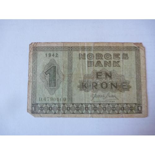 Billet 1 Krone Norvegien 1942