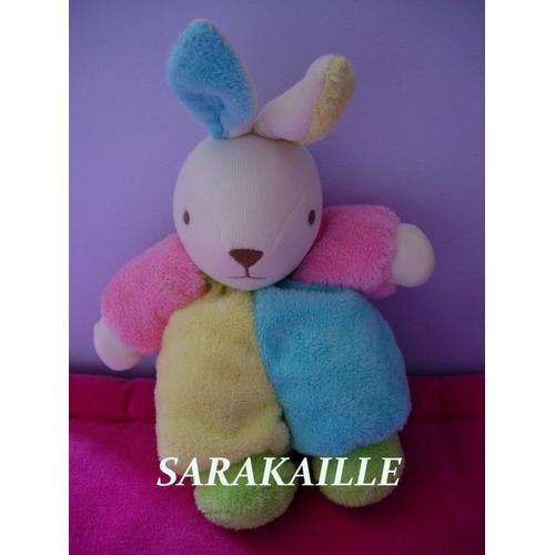 Lapin  Hochet Rose, Bleu Jaune Vert Nounours 27 Cm Environ