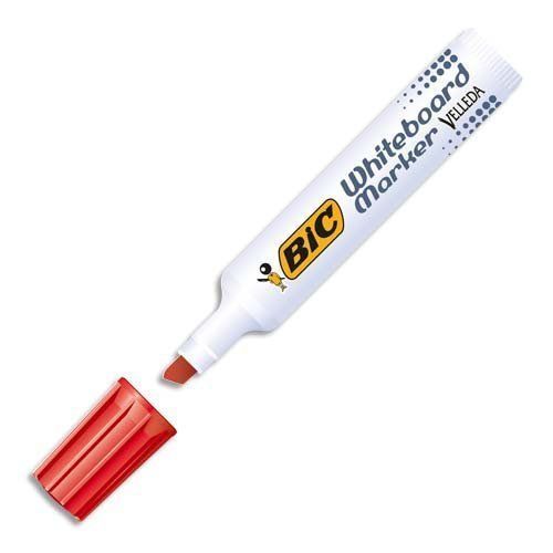 Bic - Velleda - Marqueur Effaçable À Sec Pour Tableau Blanc - Pointe Biseau - Encre Cétone Rouge - Lot De 12