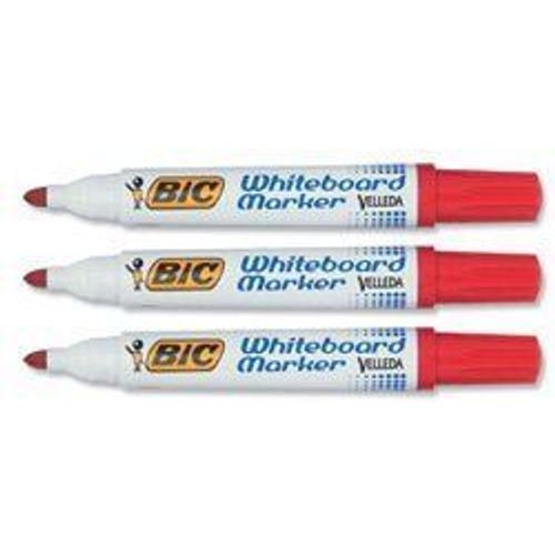 Bic - Velleda - Marqueur Effaçable À Sec Pour Tableau Blanc - Pointe Biseau - Encre À Base D'alcool Rouge - Lot De 12