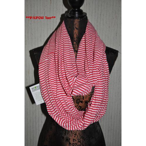 Snood / Echarpe Tube Rayé Rouge Et Blanc 100% Coton Bio - C&a - T.U - Neuf