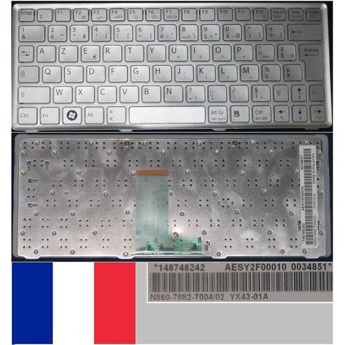 Clavier Azerty Français / French Pour SONY VPC W217 SOS Series, Gris Clair / Silver, Silver-frame, Model: 148748242, P/N: AESY2F00010