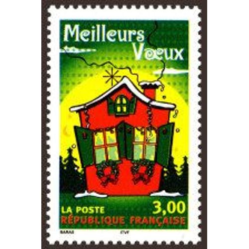 Maison Du Pére Noel Sur Surf Bonne Annee De 1998 Y&t 3201 Fond Vert