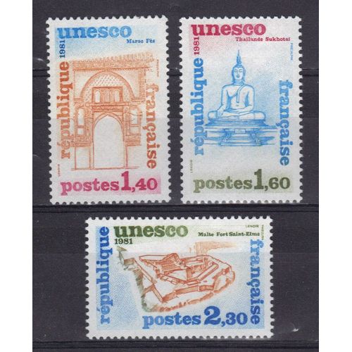 France 1981 : U.N.E.S.C.O. Patrimoine Universel. Sites À Protéger : Série Entière De 3 Timbres Neufs **