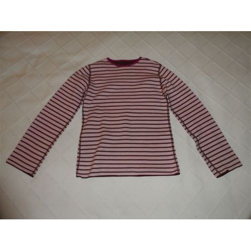 Pull Jersey Lourd Coton Rayé Rose Et Bordeaux