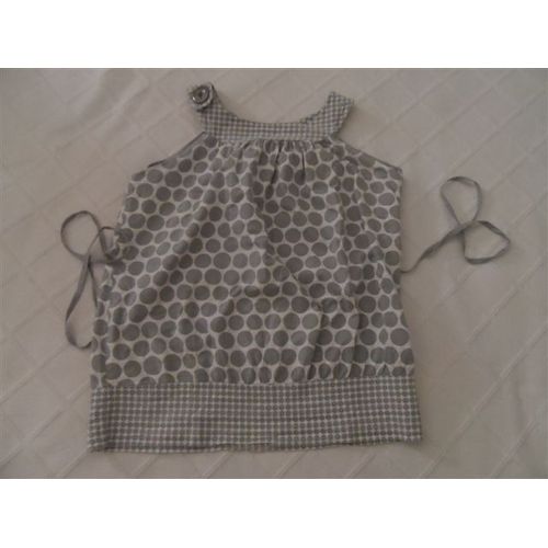 Caraco Voile Coton Blanc À Pois Gris