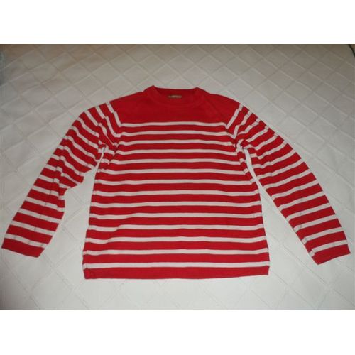 Pull Jersey Lourd Coton Rayé Rouge Et Blanc Urban Spirit